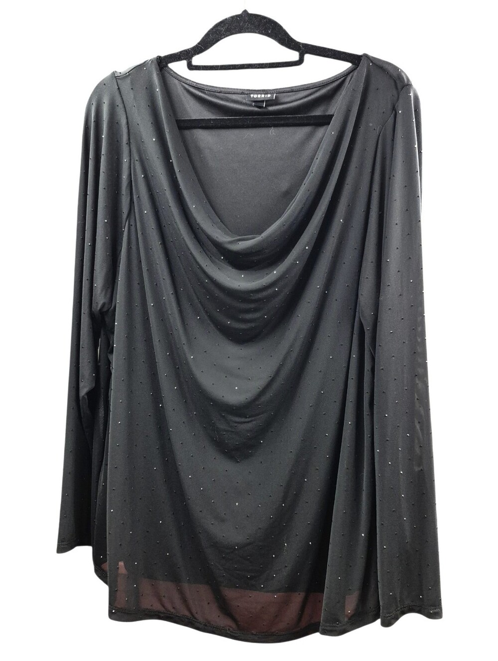 Torrid Sparkle Mesh Cowl Neck Top Women's Plus Size 3X Black Long Sleeve
